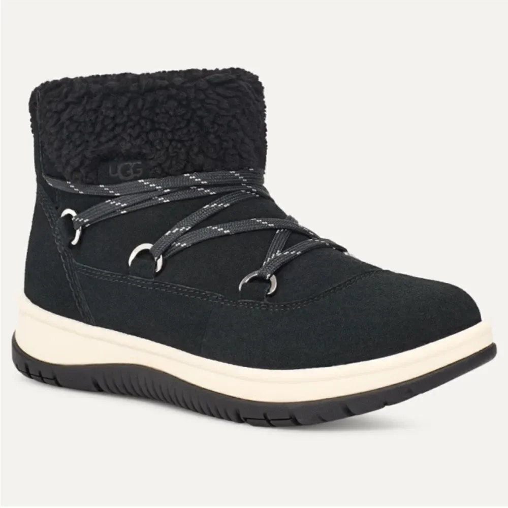 UGG Lakeside Heritage Lace Sneaker Boots Waterproof Suede Black 9